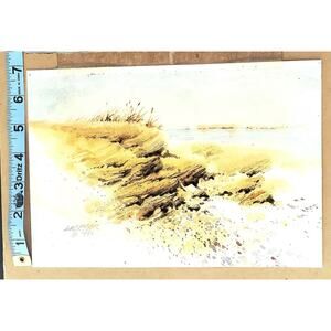 LOCKYER '94 Signed Original Watercolor Painting Rocky Shore Lake Reeds Pond 10x7